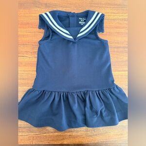 Baby Girls Ralph Lauren Navy Nautical Dress with White Stripes